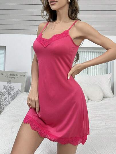 ZzzCrew Kanten med Spaghetti Strap Sleep Dress Pajama view 4