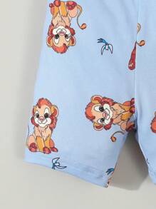 2pcs Baby Boys' Cute Lion Print Short Sleeve Shorts Pajama Sets, Snug Fit Casual Loungewear - Multicolor - View 6