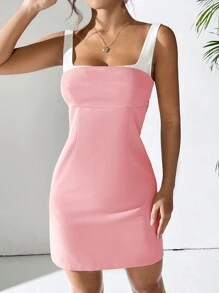 SHEIN EZwear 女性夏季休閒色塊無袖通勤裙 - 粉色 - 查看 2