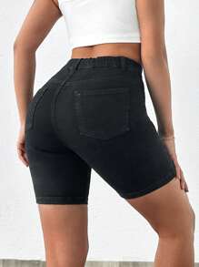 Cottnline Elastic, Back Elastic Detailed Short - Black - View 2