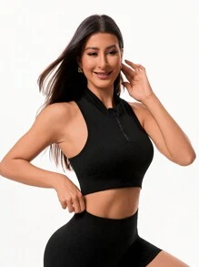 Gameset SHEIN Sport Women's Solid Color Simple Daily Wear Sleeveless Sports Bra - White - View 5