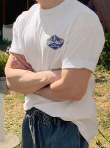 DAZY Men's Casual Short Sleeve T-Shirt With Letter Print, Summer - White - View 4