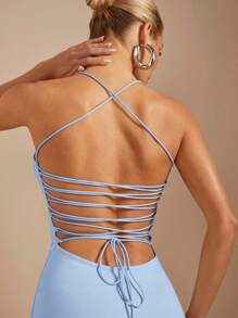 SHEIN BAE 女士長款露背背帶細節吊帶連衣裙