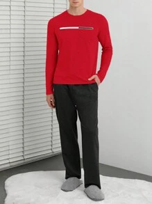 EURMUSE Men's Letter Printed Home Wear Set - Redwood - View 3