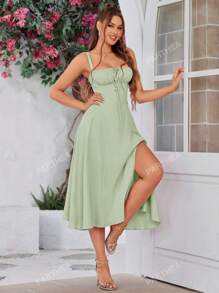 PARTHEA Backless Crisscross Lace Up Ruched Boning Corset Cami Dress