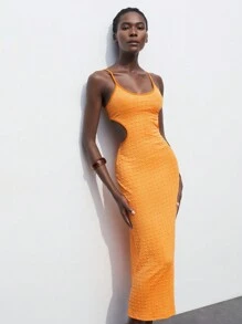 Maija Women's Summer Plain Sleeveless Bodycon Dress With Backless Design And Slit - Yellow - View 5