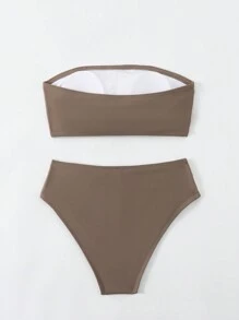 Swim Vcay Trajes de baño para mujer Conjunto de bikini sexy bandeau con bloque de color para playa de verano