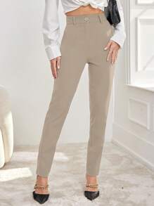 EURMUSE Ladies' Plain Simple Daily Suit Pants - Beige - View 1