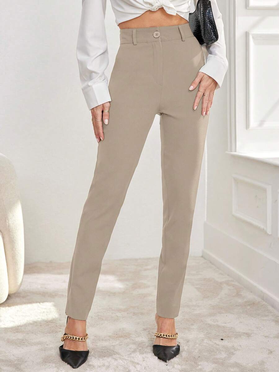 EURMUSE Ladies' Plain Simple Daily Suit Pants - Beige - View 1