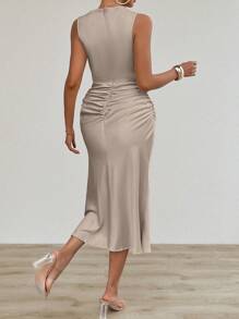 RosyDaze Vestido elegante de verano para mujer de unicolor con cintura fruncida, falda de cola de pez sin mangas, vestido maxi de satén para mujer