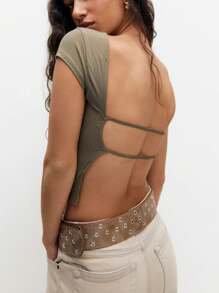 SHEIN Unity Women's Sexy Multicolor Backless T-Shirt - Multicolor - View 7
