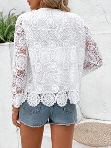 SHEIN LUNE 女士夏季時尚休閒水溶性蕾絲前開式外套