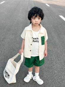 SHEIN Ensemble de chemise à col, gilet et short pour bébés garçons, 3 pièces pour une tenue d'été