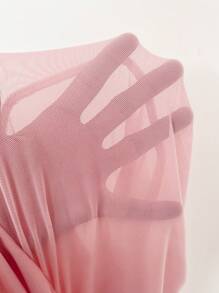 SHEIN ICON Top de tirantes finos transparente rosa con volantes multicapa y tirantes largos con estilo de medusa - Rosa - Ver 7