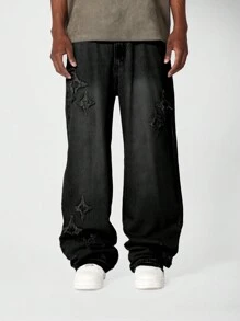 SUMWON Loose Fit Jean With Applique - Black - View 2