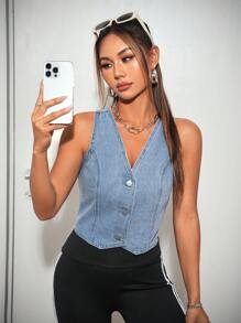 Siren Gaze 女士牛仔外套，休閒時尚萬用短款藍色牛仔夾克 - 藍色 - 查看 5