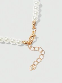 ROMWE Kawaii 4 件装粉色心形和蝴蝶吊坠人造珍珠串珠项链情人节 - 粉色 - 查看 3