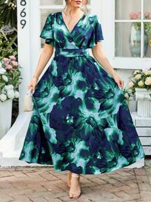 SHEIN Clasi 大码女式随机印花短袖扎染连衣裙长款女装 - 彩色 - 查看 5