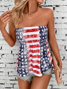 SHEIN LUNE Plus Size Women's Simple Printed Tube Top Everyday Shirt - Multicolor - View 5