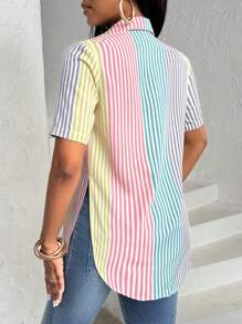 Zolique 女士彩色印花简约日常短袖衬衫、短袖上衣 - 彩色 - 查看 2