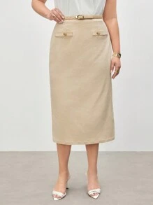 BizChic Plus Size Women's Solid Color Simple Daily Woven Skirt