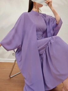 Al Najma 女性時尚純色優雅長裙和外套兩件套 - 紫色 - 查看 4