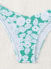 Women's Summer Beach Plant Printed Sexy Bikini Set, Random Print - Green - View 5