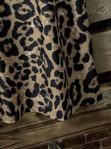 Linhara Plus Size Leopard Print Round Neck Short Sleeve Splicing Summer Dress - Multicolor - View 3