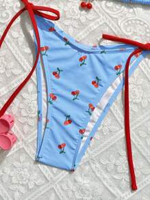 Swim Mod Set Bikini Estivo da spiaggia con stampa di ciliegie, con top con laccetto al collo halter e slip sexi per le donne