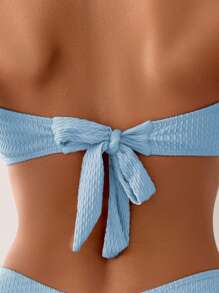 Ladies' Summer Beach 3D Flower Decor Bandeau Sexy Bikini Set - Baby Blue - View 8