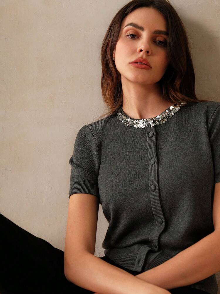 Women's Urban Style Sequin Embellish Cardigan