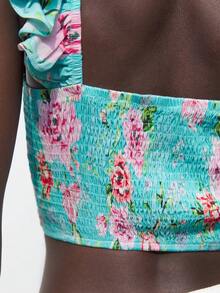 Maija Floral Print Ruffle Hem Slim Fit Women's Top - Green - View 6