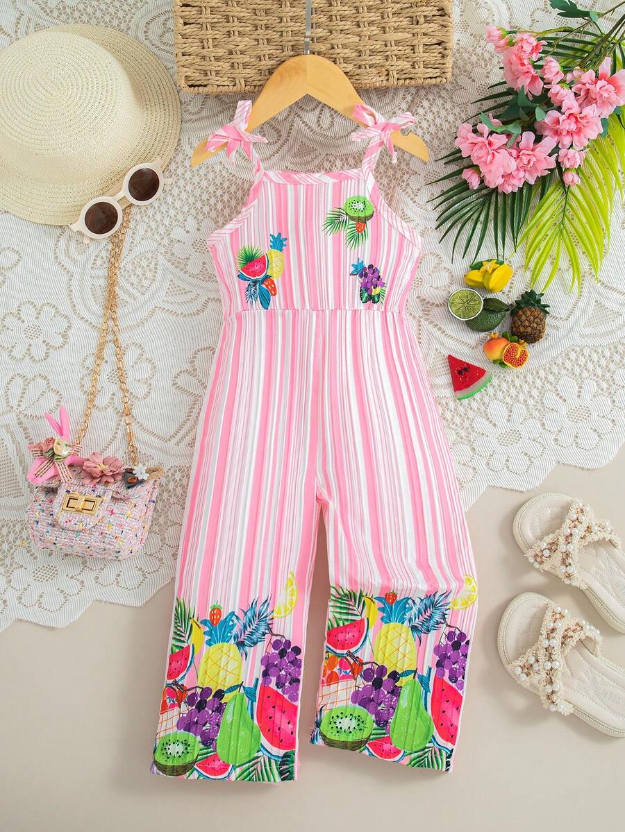 Summer Newborn Baby Girls' Jumpsuit With Shoulder Straps - Pink - View 1