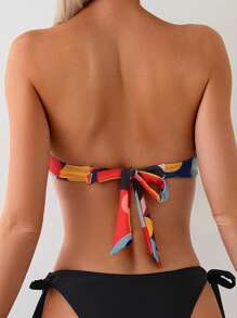 Parte superior de bikini con nudo delantero y estampado aleatorio para la playa en verano - Multicolor - Ver 2