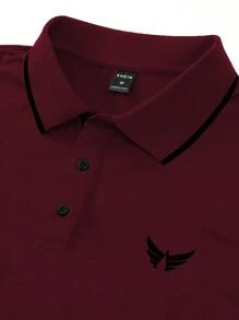 Manfinity Homme Men Wing Print Contrast Trim Polo Shirt , Collar Graphic Color Block Dark Red Polo Shirt , Work Fashion Dad And Me - Burgundy - View 2