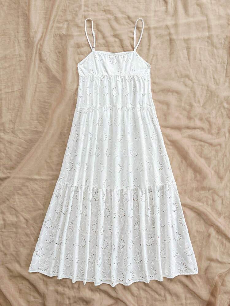 Women's Embroidered Seashell Decorated White Cami Dress, Suitable For Holiday, Romantic Beach Vacation, Casual Easter, Graduation Season, Back-To-School Party, Garden Tea Party And Lunch