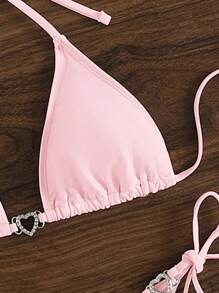 Swim Vcay 夏日沙灘女士純色領頸綁帶兩件式比基尼套裝，完美的度假泳裝