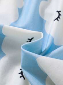 Tween Girls' Cute Cloud Print Short Sleeve Top And Shorts Homewear Set - Blue - View 4
