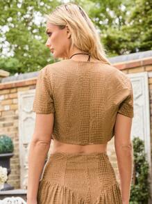 COSMINA Blusa estampada de manga corta para el día a día de mujer - Café integral - Ver 2