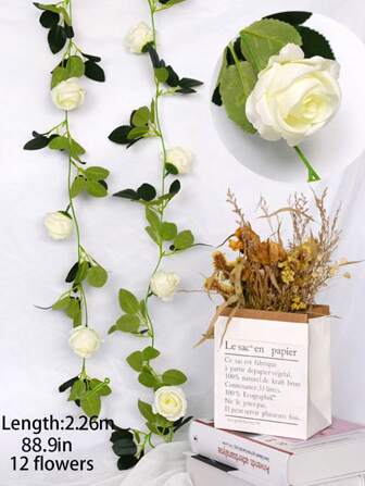 1pc 2.5m Artificial Flower Vine, Hanging Fake Flower Vine, Artificial Flower Vine With Green Leaf For Party Decoration, Home Decor,Fake Plants,Fall Decor,Room,Desk,Garden Decor,Room Decoration Stuff