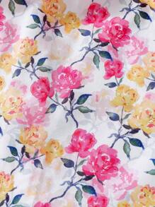 時尚花卉印花上衣和純色短褲套裝，適用於女嬰 - 粉色 - 查看 4