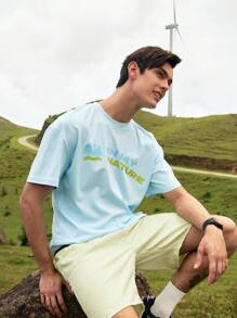 Herren Outdoor Shorts in schlichten Unifarben, locker geschnitten, 'In My Nature' Design - Kadettenblau - Übersicht 10