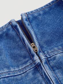 SHEIN MOD Women's Casual Denim Skirt With Pleats, Perfect For Daytime And Travel