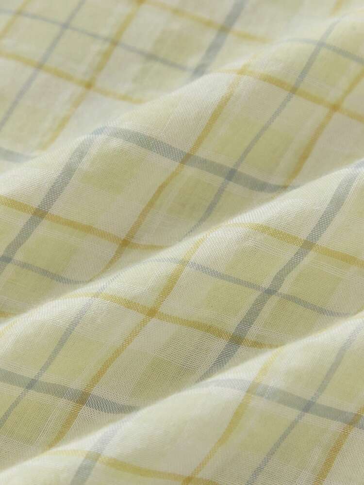 Tween Girl Fashionable And Sweet Sleeveless Dress With Checkered Print, Floral Pattern And Lace Embellishment