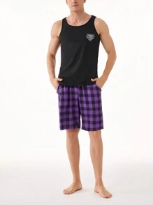 男士蜘蛛網印花圓頸無袖背心，全季節適用