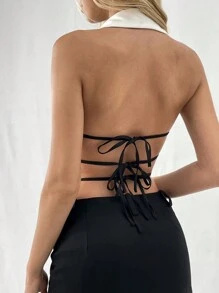 Sweetra Áo vest cổ yếm hở lưng gợi cảm mùa hè dành cho nữ - trắng - Xem 3