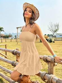 Soleia Đầm xòe chữ A rộng rãi - Màu Khaki - Xem 4