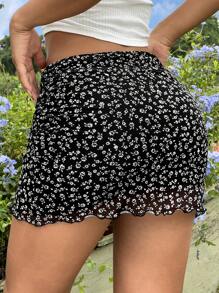 SHEIN EZwear Black Floral Knit Mesh Women's Skirt