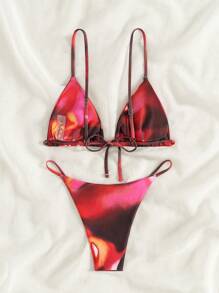 Swim Mod Women's Summer Beach Tie-Dye Sexy Bikini Set, Random Print - Multicolor - View 2