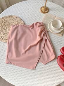 SHEIN EZwear Summer Casual Skirt For Women With Pleats And Wrapped Side Hem